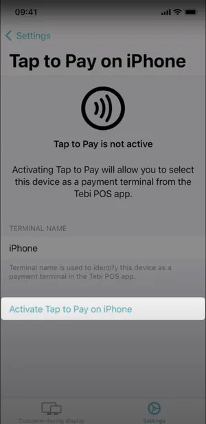 Setting up tap to pay - activate tap to pay