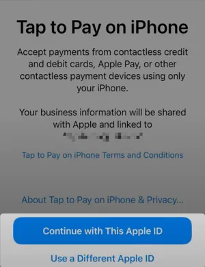 Setting up tap to pay - connect to Apple ID