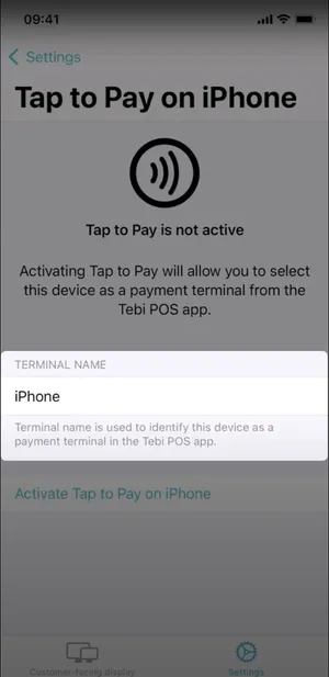 Setting up tap to pay - set terminal name