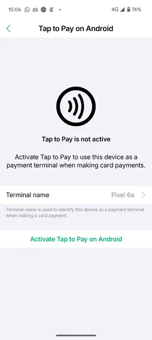 Activating tap to pay Android