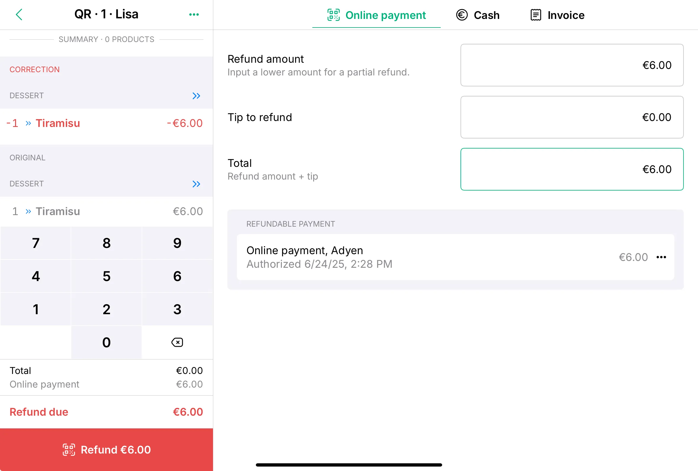 QR order refund