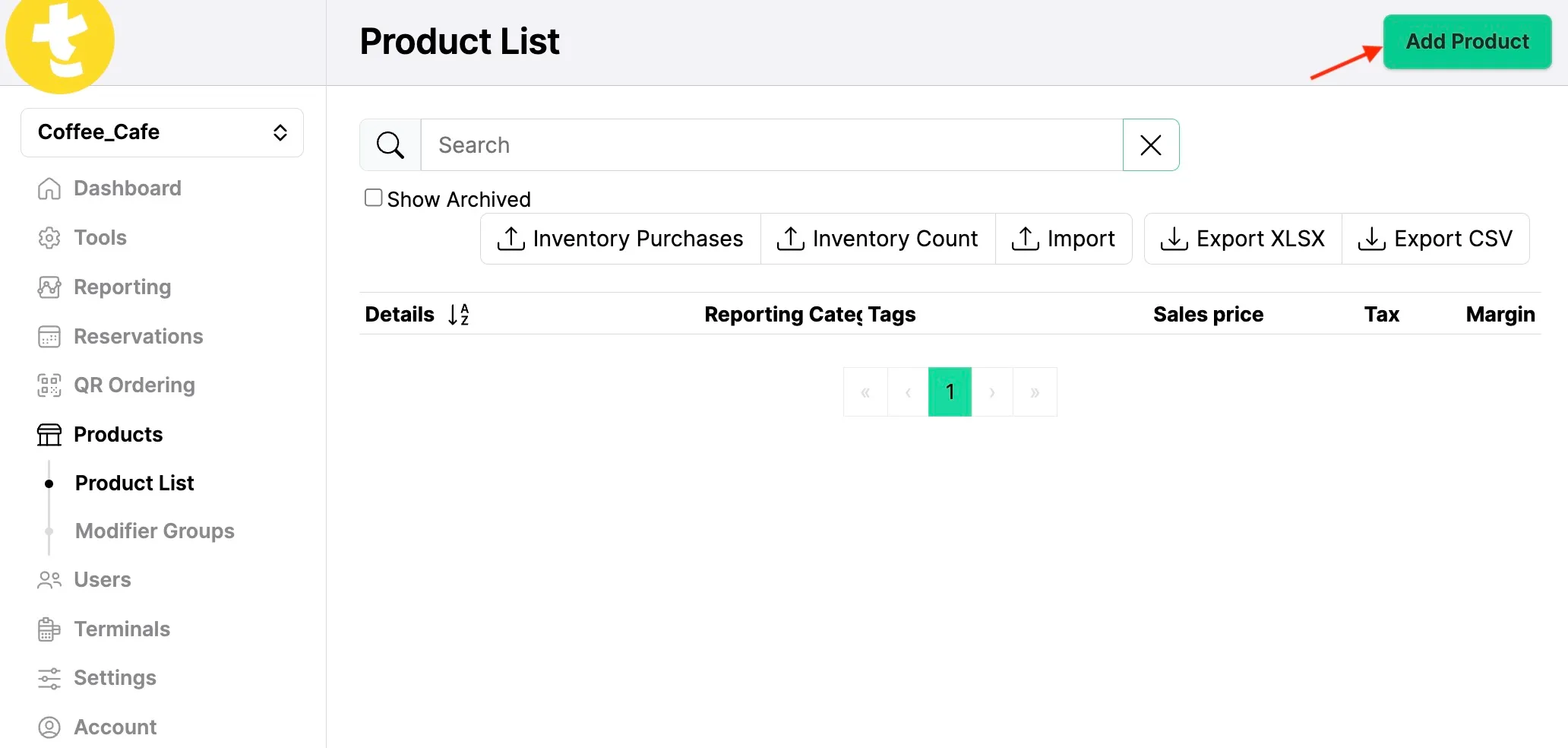 Backoffice Product List Screenshot