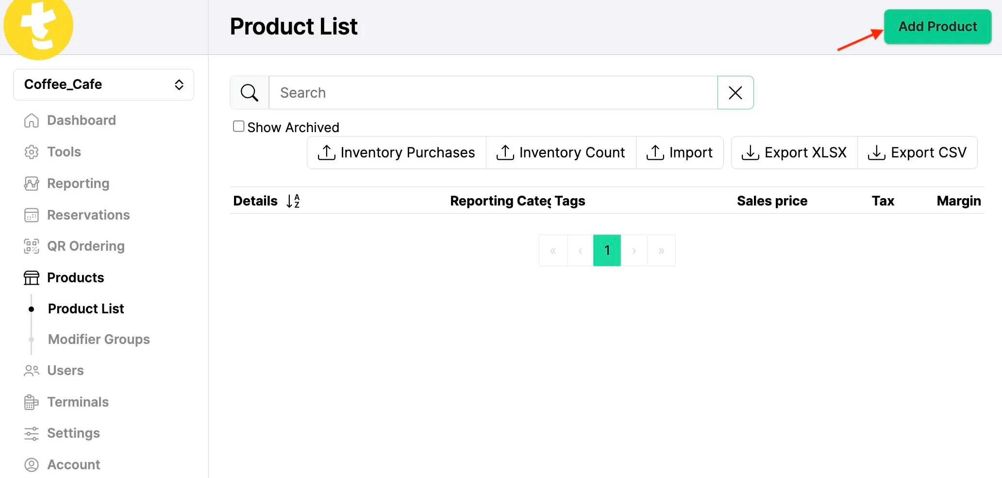 Backoffice Product List Screenshot