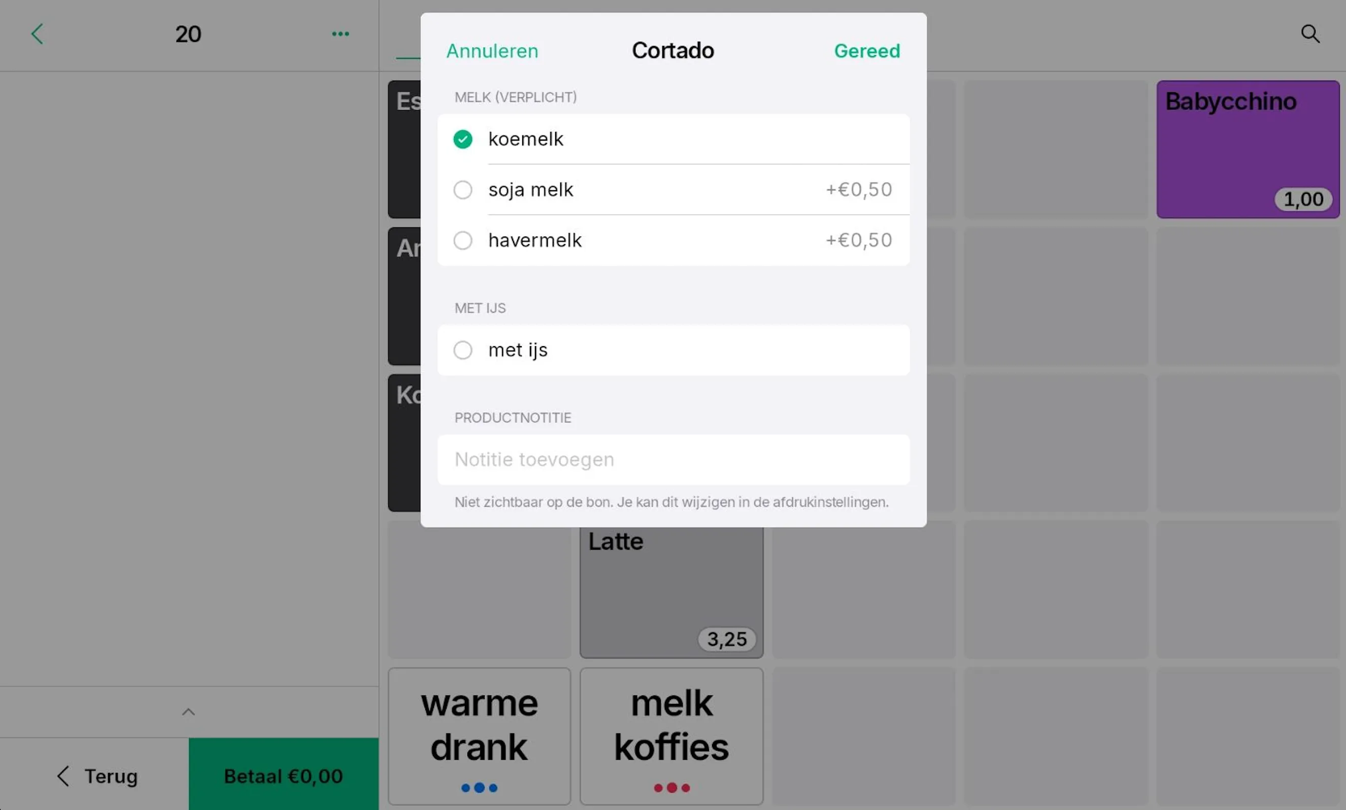 Voeg modifiers toe aan je koffies