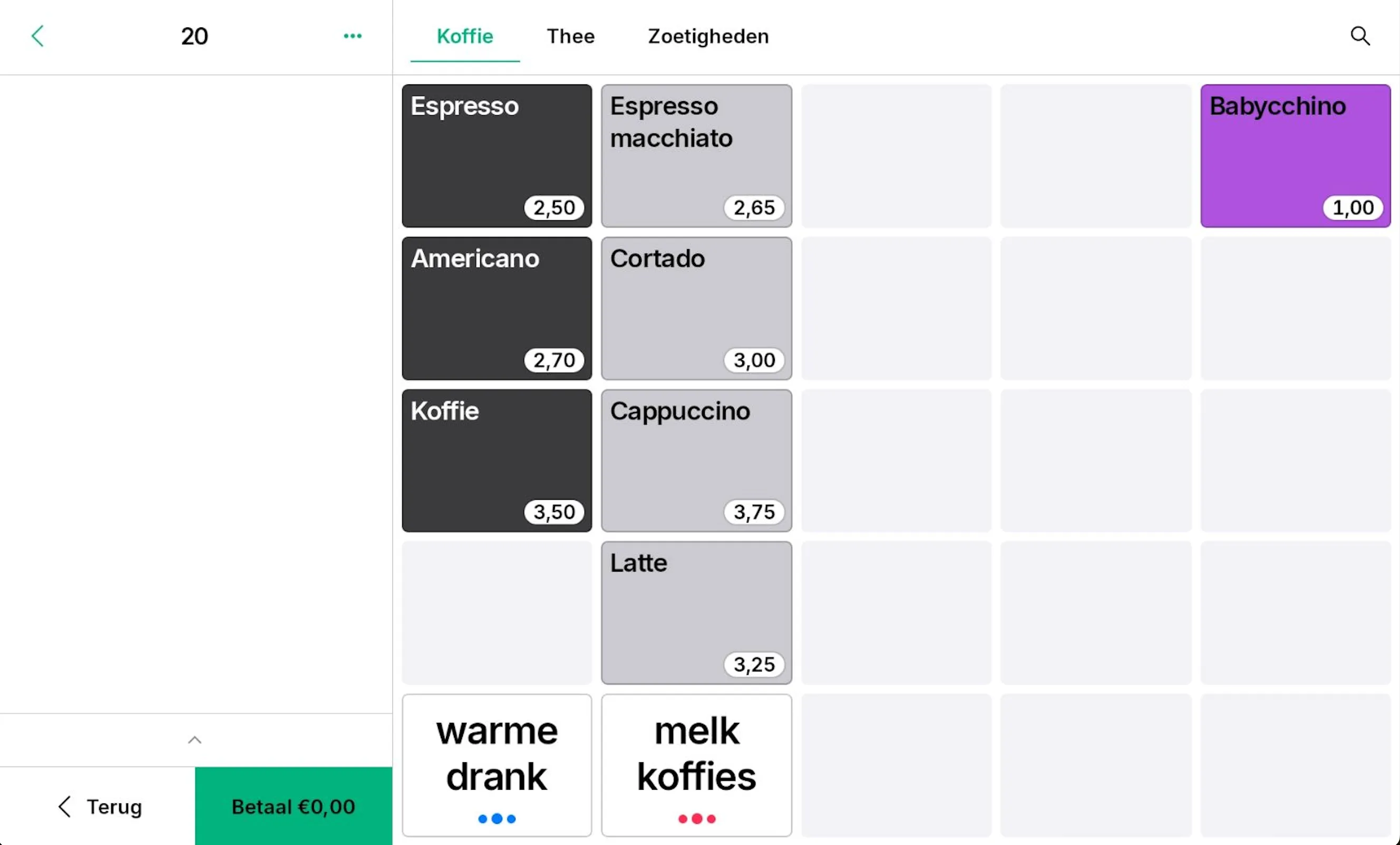 Producten toevoegt aan het Verkoopscherm op de Tebi App
